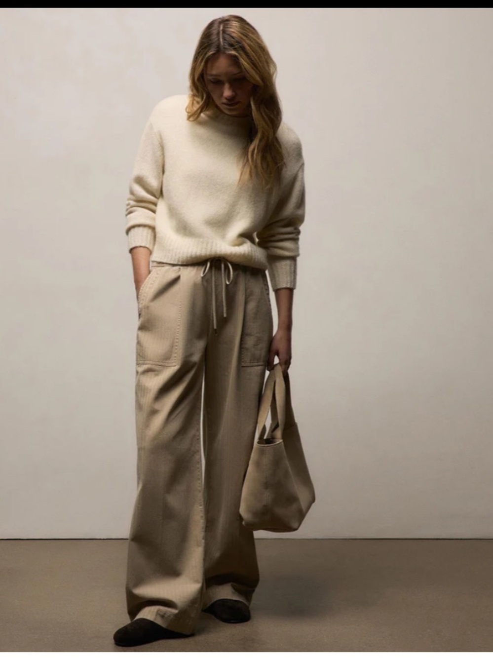 James Perse Wide-Leg Drawstring twill Pants
